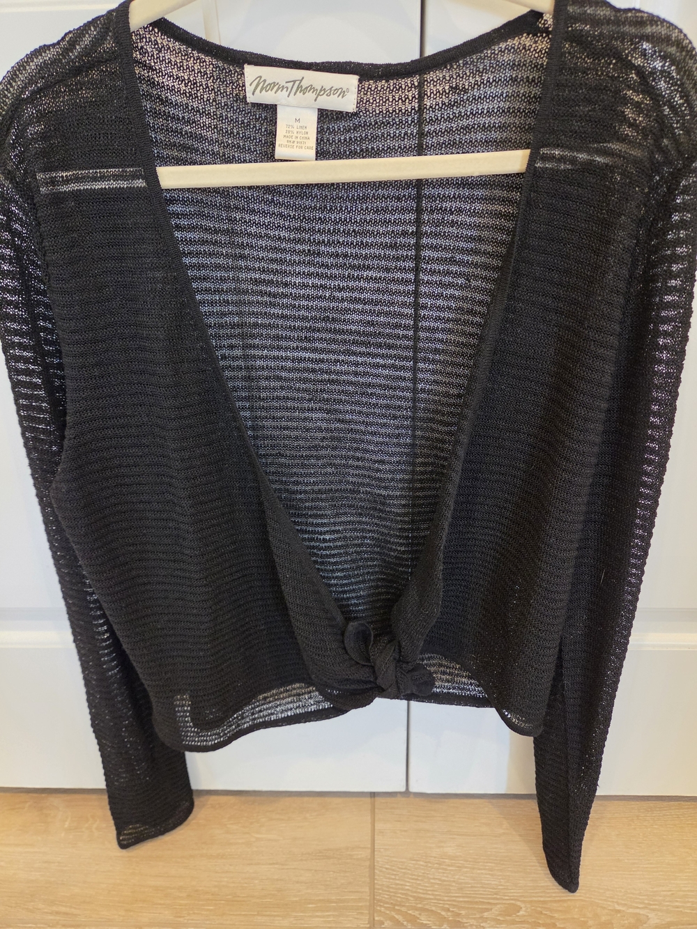 Norm Thompson Black Open-Weave Tie-Front Cardigan
